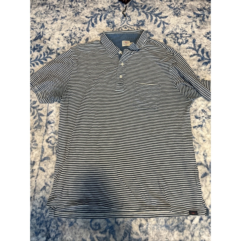 Faherty Movement Polo Shirt Striped Gray Mens Large L